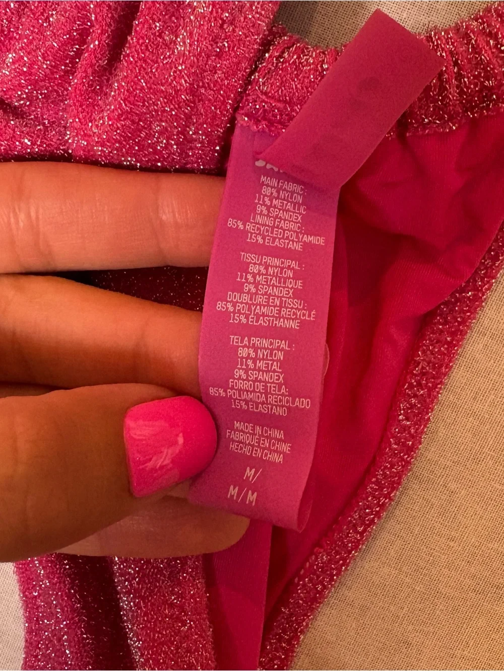 SKIMS swim Glitter Swim thong Bikini bottom Magenta size medium
